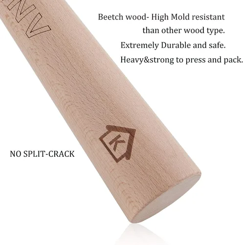 Miniatura 5 de Chucrut Pounder para tarros Mason Fermentación Vegetal Packer Kimchee Tamper, una pieza de madera de haya maciza (12 pulgadas)