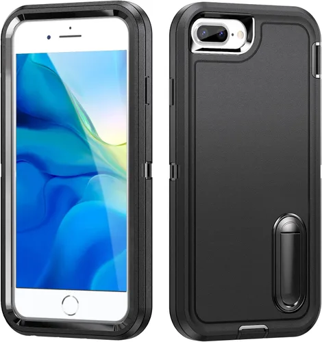 Miniatura 3 de IDweel Funda para iPhone 8 Plus/7 Plus/6S Plus/6 Plus con soporte, protección resistente, a prueba de golpes, arañazos, ajuste delgado, negro