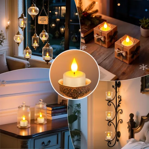 Miniatura 6 de PChero Paquete de 12 velas recargables sin llama con temporizador remoto, velas de té que funcionan con pilas, velas LED parpadeantes para el hogar