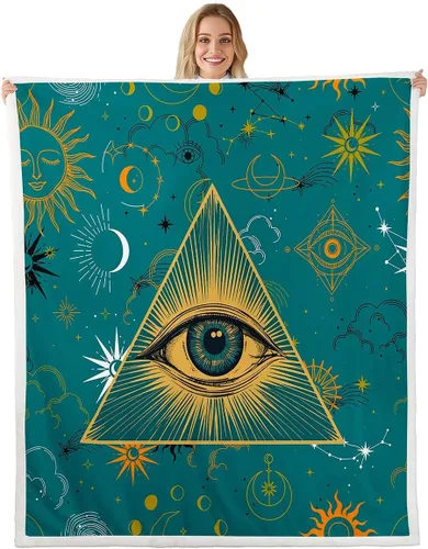 Miniatura 25 de Erosebridal Manta de árbol de la vida, sol y luna para sofá cama, manta de forro polar gótico de polilla trippy, manta de sherpa cósmica