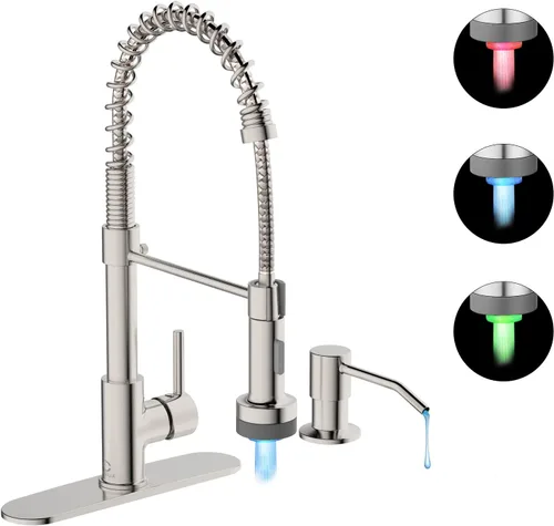 Miniatura 15 de Grifo de cocina, grifos de fregadero de cocina comercial con rociador extraíble, grifos de acero inoxidable para fregaderos de cocina, cabezal