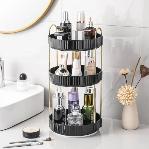 Miniatura 28 de Aveniee Organizador de maquillaje giratorio de 360 grados para tocador, organizadores de baño mejorados para perfume y cuidado de la piel
