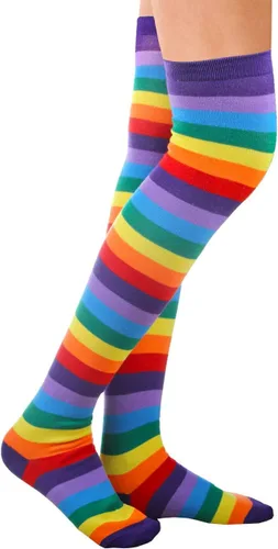 Miniatura 4 de Conjunto de calcetines de arco iris para mujer, a rayas, hasta la rodilla, calentador de brazos, guantes sin dedos