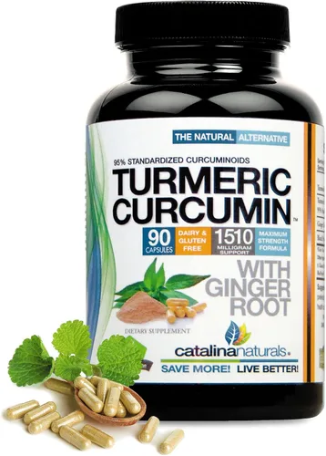 Curcumina de cúrcuma más extracto de raíz de jengibre – 95% curcuminoides estandarizados – 90 cápsulas, sin gluten (el embalaje puede variar)