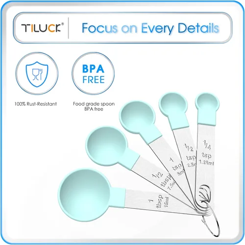Miniatura 5 de Juego de tazas y cucharas medidoras TILUCK, tazas y cucharas apilables, tazas medidoras anidables con mango de acero inoxidable, accesorios de Verde