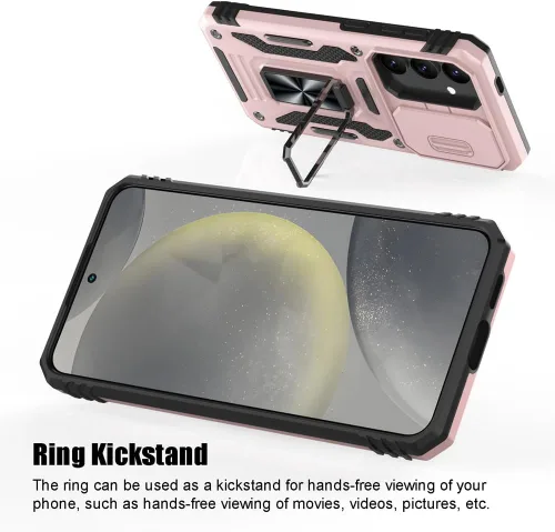 Miniatura 7 de Funda para Samsung Galaxy S24, a prueba de golpes, con cubierta deslizante para cámara y soporte de anillo giratorio + protector de pantalla