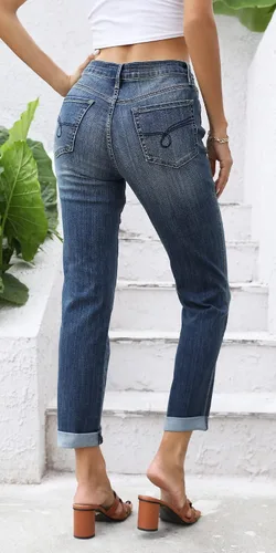 Miniatura 3 de OFLUCK Jeans de cintura alta para mujer, rasgados, elásticos, recortados