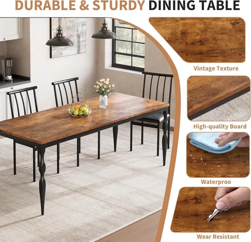 Miniatura 3 de IDEALHOUSE Mesa de comedor de granja rectangular de 78 pulgadas para 6-8 personas, mesa de cocina de madera con patas resistentes, mesa de cocina