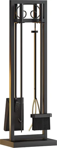 Miniatura 5 de Kingson Juego de herramientas para chimenea de 5 piezas – 30.5" Diseño de volutas negras, accesorios de chimenea de servicio pesado para chimeneas