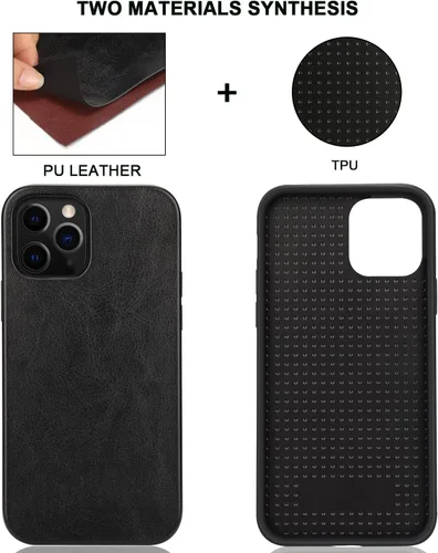 Miniatura 2 de TENDLIN Compatible con iPhone 12 Case/iPhone 12 Pro Funda Premium de cuero TPU Hybrid Cover (negro)