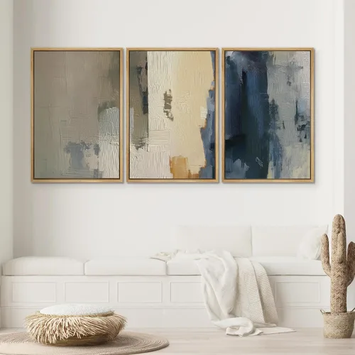 Miniatura 545 de SIGNWIN Lienzo enmarcado para pared, arte con pinceladas de flujo neutro en tonos beige abstractos, ilustraciones, arte moderno, decorativo