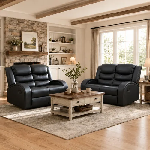 Miniatura 14 de Juego de sofá reclinable de 3 piezas, juego de muebles de sala de estar, sofá reclinable seccional de cuero, sofá reclinable manual, cómodo asiento