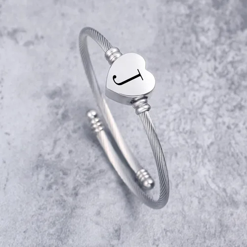 Miniatura 7 de MUERDOU Pulsera con inicial para mujer, pulsera de 26 letras del alfabeto, pulsera con dije de corazón y cable, regalos para ella