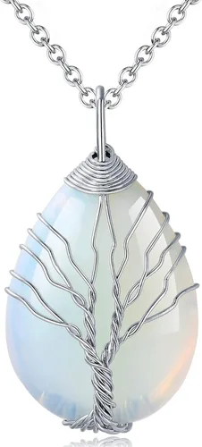 MAIBAOTA Healing Crystal Stone Necklace Life of Wire Wrapped Teardrop Crystals Pendant Necklaces Natural Reiki Quartz Gemstone Jewelry for Women