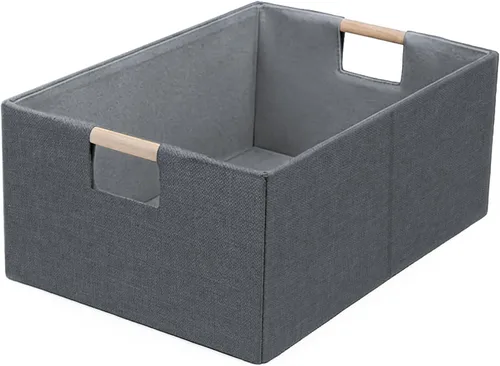 Miniatura 9 de Cubos de almacenamiento de tela plegables, 2 paquetes de cestas de almacenamiento de tela con asas de madera, contenedores organizadores plegables