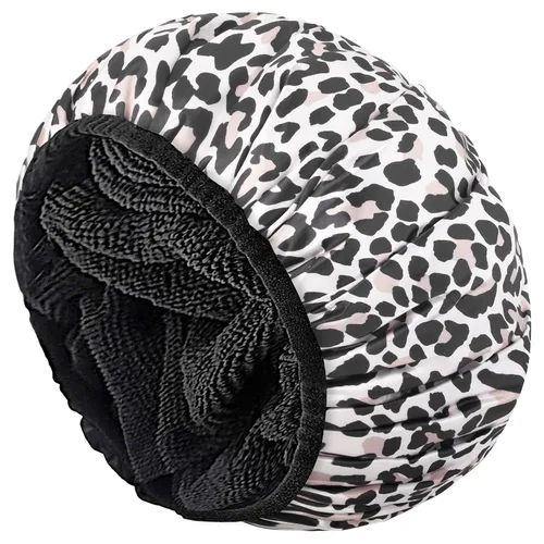 Miniatura 13 de Aquior Gorro de ducha con forro de rizo para mujer, reutilizable, triple capa impermeable, extra grande para mujeres de pelo largo (negro)