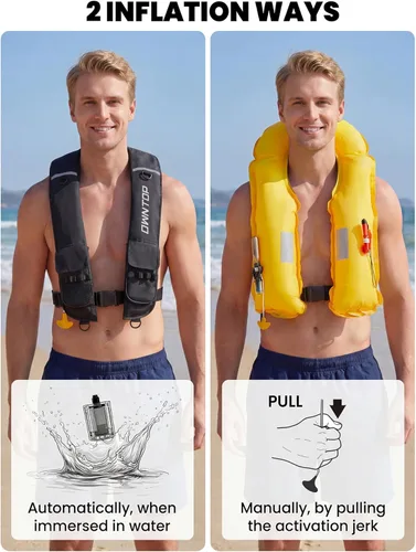 Miniatura 2 de Owntop Chaqueta de natación inflable para adultos, convertible automática/manual, cuello de neopreno, bolsillos grandes con solapa y trabillas