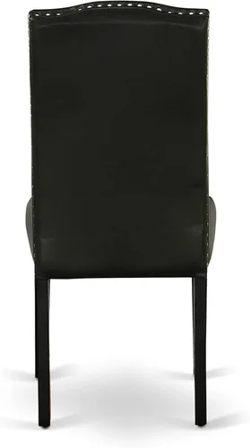 Miniatura 8 de East West Furniture ENP1T69 Encinal Parson - Juego de 2 sillas acolchadas de piel sintética negra con ribete de clavo, color negro