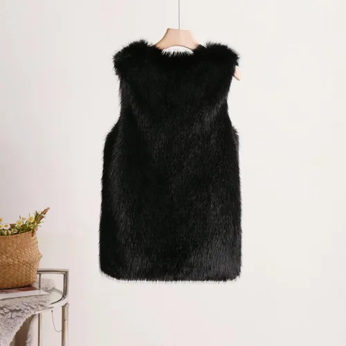 Miniatura 3 de Chaleco de invierno para mujer, abrigo cálido, chaleco de piel sintética, sin mangas, casual, delgado, chaqueta sólida