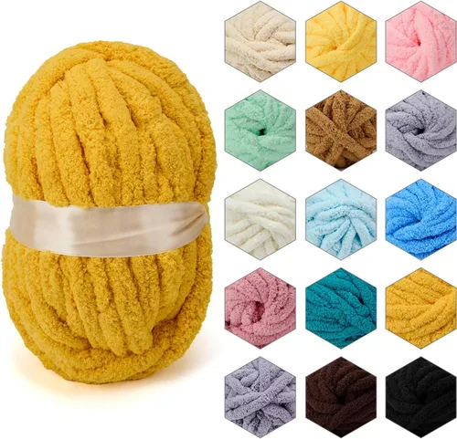 Miniatura 20 de ERLYEEN Hilo de Chenilla Grueso Súper Voluminoso Suave Espeso Esponjoso Jumbo Gigante Lavable Hilo Grande de Poliéster DIY para Manta de Tejido a
