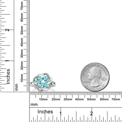 Miniatura 85 de Gem Stone King Flower Blossom Gemstone Birthstone Ring in 925 Sterling Silver 3-Stone Oval 6X4MM with Sparkling Accents Wedding Anniversary