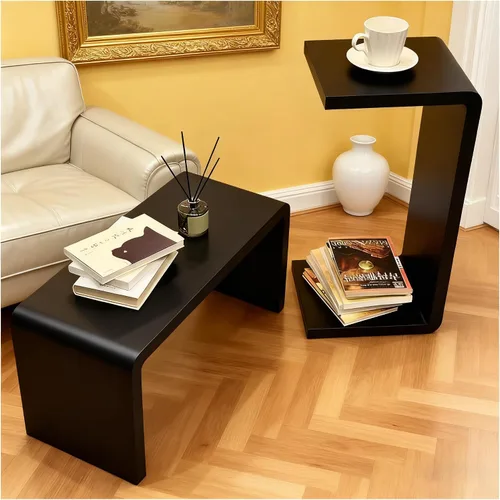 Miniatura 11 de Mesa auxiliar en forma de C, mesa auxiliar de madera maciza para sofá, cama y sala de estar, mesa auxiliar pequeña para aperitivos que ahorra