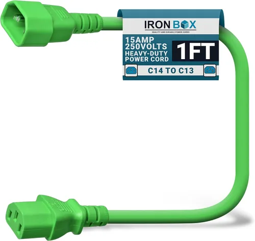 Miniatura 25 de IronBox Electric - Cable de Alimentación C14 a C13 de Servicio Pesado, 15A, 250V, Cable de Extensión para Computadora 14/3 AWG - Cables