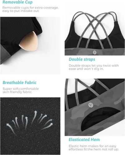 Miniatura 120 de Brasieres deportivos para mujer, con relleno, tipo camiseta sin mangas, sexis, con espalda cruzada, de alto impacto, largos, ideales para practicar
