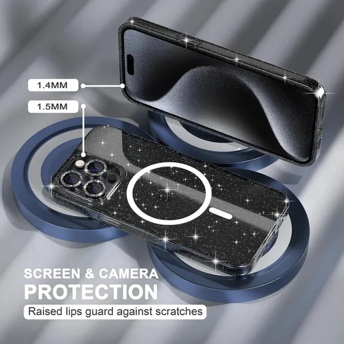 Miniatura 4 de Choiche Funda magnética para iPhone 15 Pro Max, funda transparente con purpurina brillante para mujer