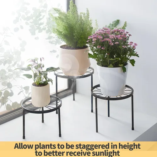 Miniatura 6 de Soporte para plantas, paquete de 5 soportes resistentes para macetas, estantes de decoración de metal, estante redondo para plantas para macetas