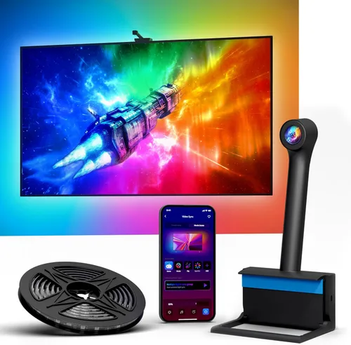 Ailofy Retroiluminación LED inteligente con cámara para pantallas de 55 a 70 pulgadas, tira de luces LED de 12.48 pies sincronizada con pantalla y