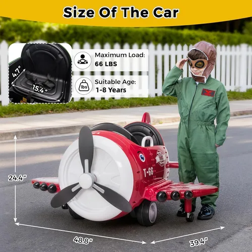 Miniatura 5 de Avión de paseo con control remoto TOBBI - Auto infantil con batería, auto para niños pequeños de 12V para conducir, autos eléctricos de paseo