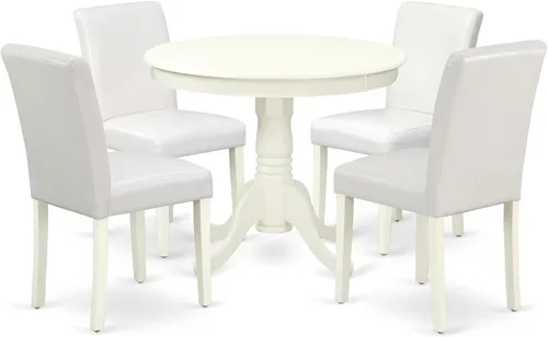 Miniatura 19 de East West Furniture ANAB3-AWA-05 - Juego de mesa de comedor moderno de 3 piezas, incluye una mesa de cocina redonda con pedestal y 2 sillas
