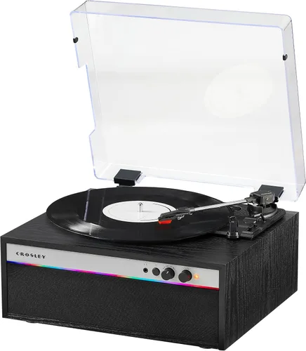 Miniatura 10 de Crosley CR6048A-BK - Reproductor de discos de vinilo con Bluetooth estroboscópico con sincronización de música, luces LED que cambian de color, Negro