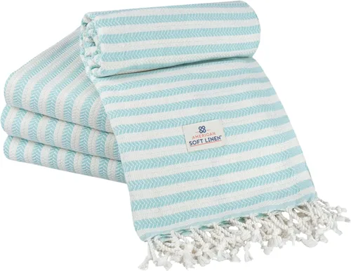 Miniatura 10 de American Soft Linen Peshtemal - Toallas de playa 100 % algodón, ligeras, sin arena, de secado rápido, para piscina de playa, 35 x 60 pulgadas, azul