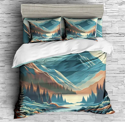 Miniatura 11 de REALIN Hawthorn Bedding - Juego de funda de edredón 3D, juego de cama de bosque japonés y río de montaña de 2/3/4 piezas, fundas de edredón
