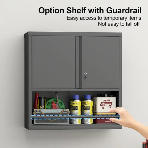 Miniatura 5 de IRONFFICE Gabinete de pared de garaje, gabinetes de pared con bloqueo de metal con estante ajustable, gabinete de almacenamiento con cerradura