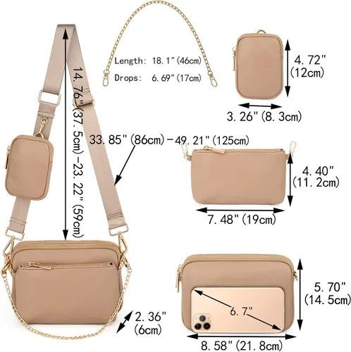 Miniatura 6 de UTO Pequeñas bolsas cruzadas para mujer, 3 en 1, diseño de moda, mini cangurera con correa