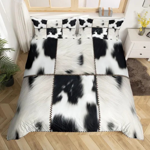 Miniatura 11 de Juego de ropa de cama con estampado de piel de vaca para niños, juego de funda de edredón con patrón de piel de vaca, juego de funda de edredón