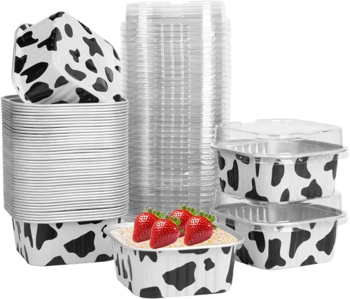 Miniatura 16 de 50 Pcs Mini Square Baking Cups with Lids,5oz Aluminum Foil Mini Cake Pans with Lids,Disposable Ramekins Cake Pans,150ml Dessert Cups Cupcake Pans