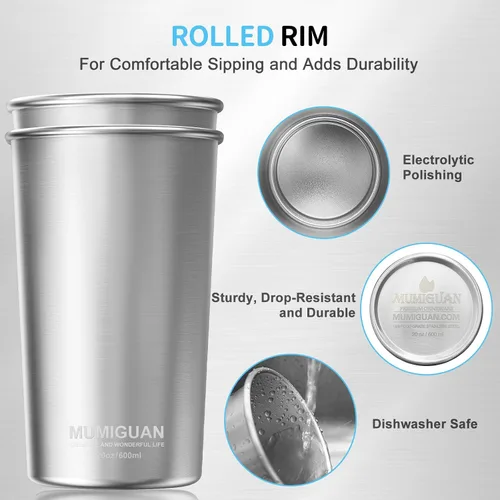 Miniatura 2 de Tazas de acero inoxidable 20 oz/600 ml (2 unidades), vaso de pinta de acero inoxidable, tazas de camping de acero inoxidable, vasos de metal