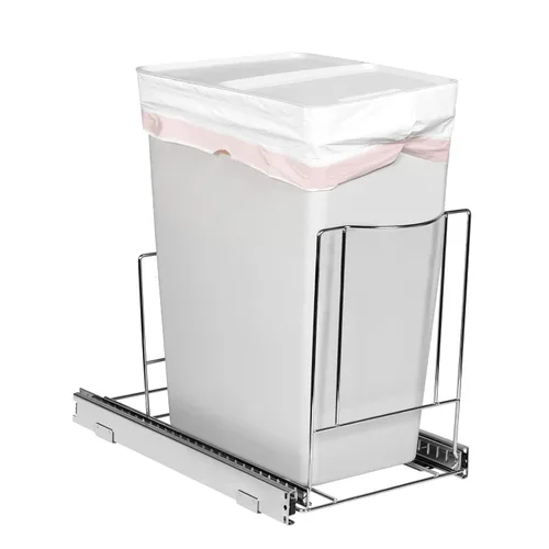 Bote de basura extraíble para gabinete, 12 galones, 48 cuartos de galón, cromado resistente, deslizante suave con almacenamiento de bolsa de basura,