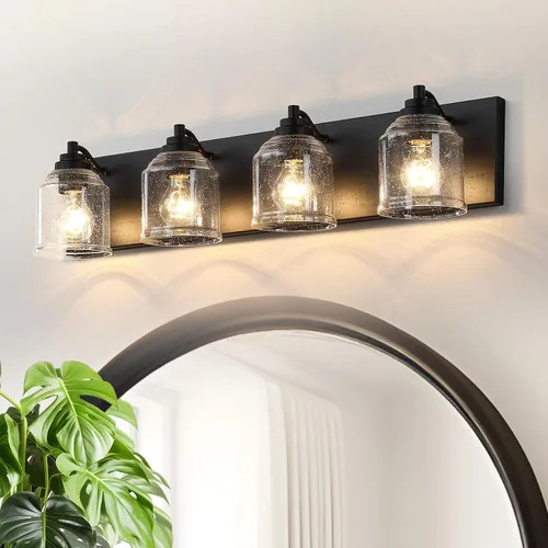 Miniatura 20 de Luces de tocador para baño grandes de 15.8 pulgadas, lámpara de tocador rústica de granja con pantallas de vidrio burbuja, accesorios de iluminación