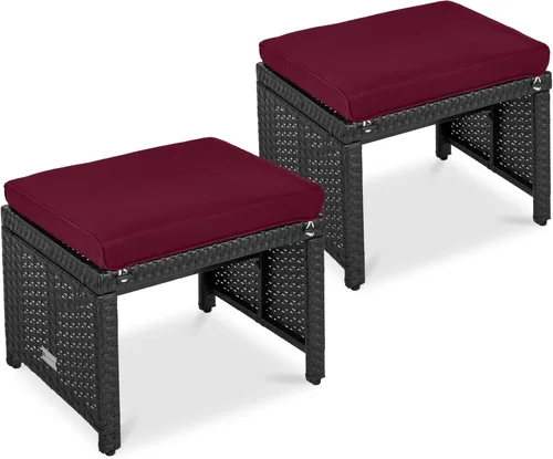 Miniatura 14 de Best Choice Products Juego de 2 otomanas de mimbre, muebles de exterior multiusos para patio, patio trasero, asientos adicionales, reposapiés, mesa