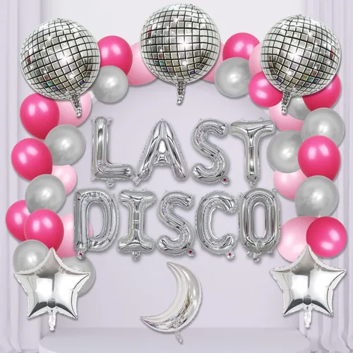 Miniatura 24 de FBQ Kit de arco de globos de discoteca 4D, globos de aluminio de disco de los años 70, 80, 90, fiesta de discoteca, aniversario, decoración