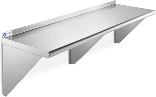 Miniatura 8 de GRIDMANN Estante de montaje en pared de acero inoxidable de 18 x 72 pulgadas con protector contra salpicaduras, grado comercial, estantería