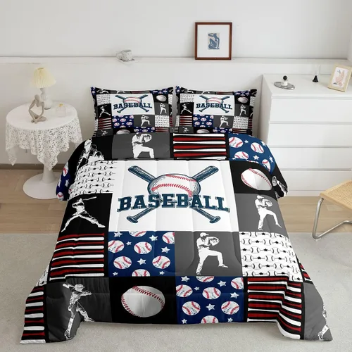 Miniatura 2 de Juego de ropa de cama individual de béisbol deportivo para niños y adolescentes, juego de edredón de atletas de béisbol para niños, juego de edredón