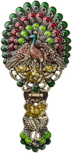 Nerien Espejo de mano vintage, espejo de maquillaje de tocador, espejo de mano antiguo plegable de pavo real de viaje, espejo de mano portátil