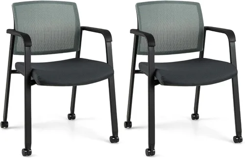Giantex Juego de 2 sillas de sala de espera, sillas de escritorio de oficina con ruedas de poliuretano, reposabrazos, silla apilable para oficina,