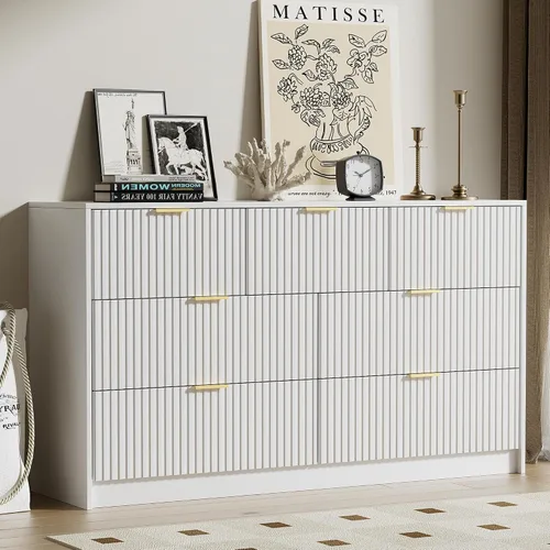 Miniatura 27 de Furniway Cómoda Beige para Dormitorio, Cómoda Moderna con 6 Cajones y Deslizadores Suaves, Cómoda Ancha con Manijas Doradas para Dormitorio, Sala